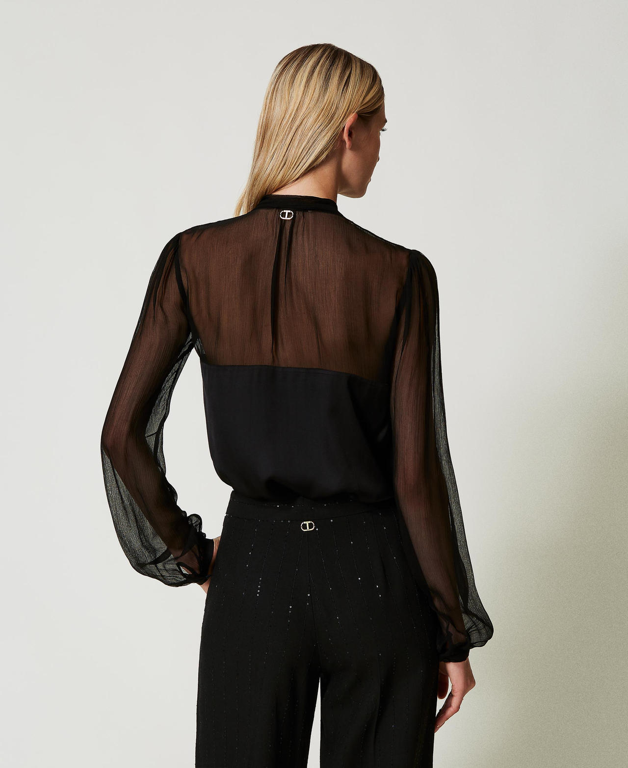 Chiffon and satin shirt Black Woman 242TT2181_00006_03