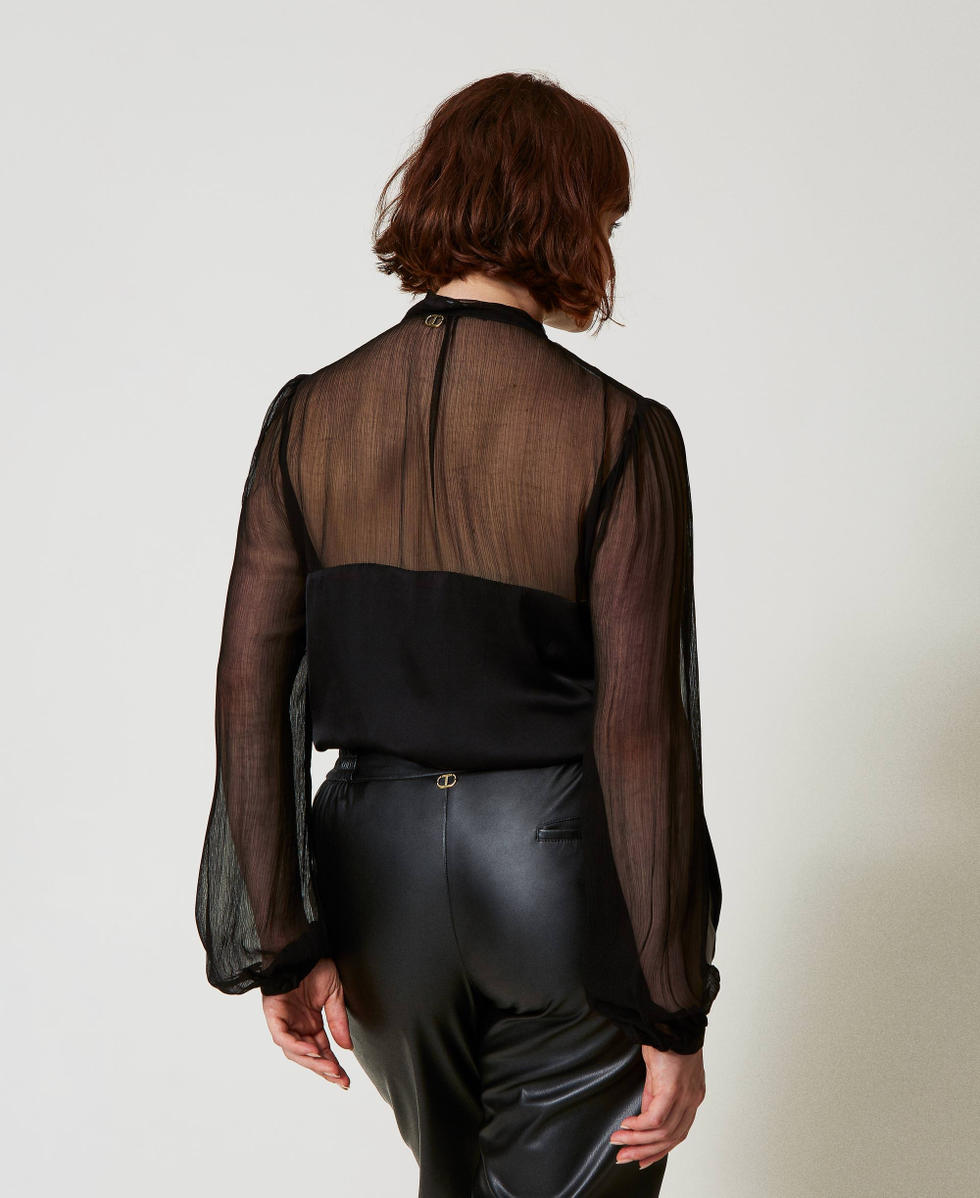 Chemise en satin et mousseline Noir Femme 242TT2181_00006_03