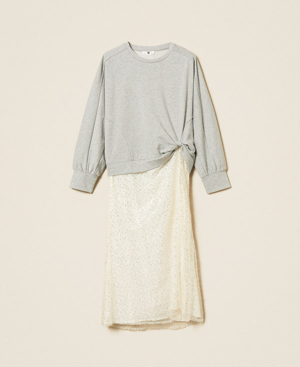 Robe longue en molleton et tulle brod&eacute;