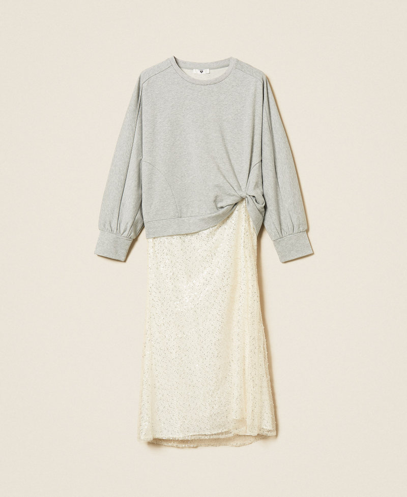 Robe longue en molleton et tulle brod&eacute;