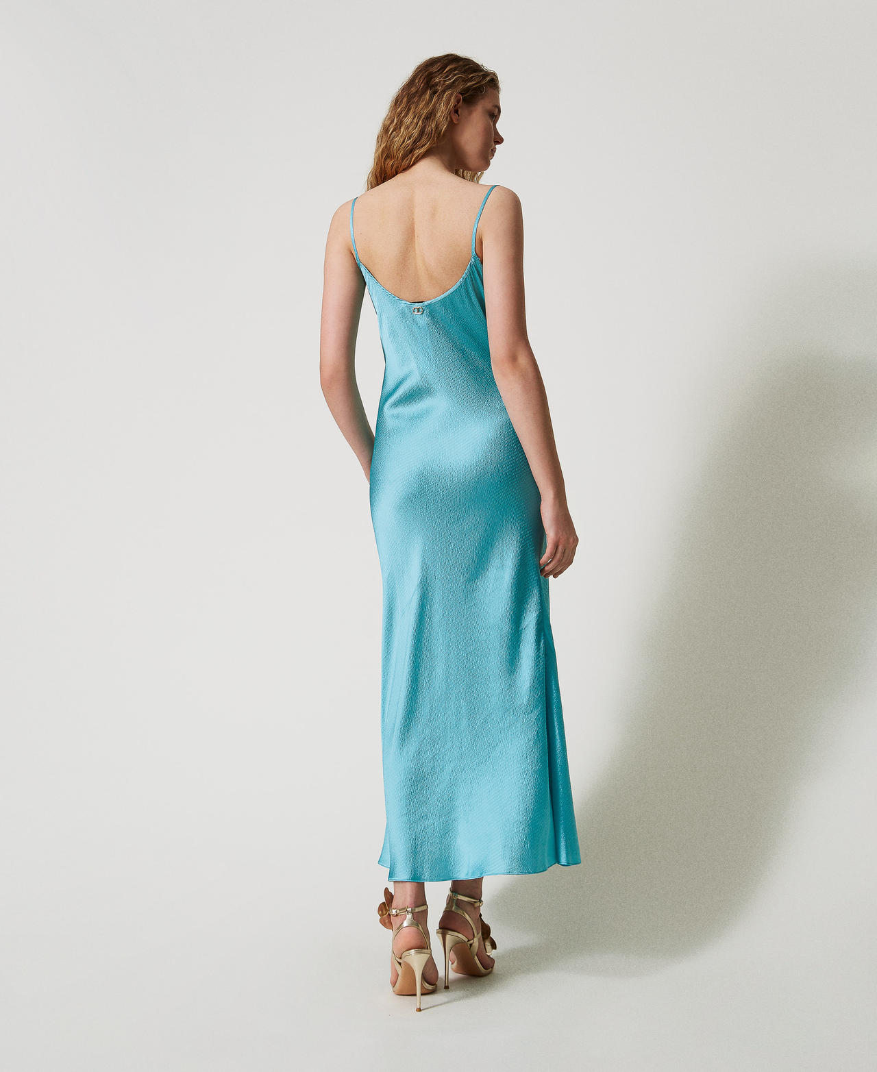 Long fitted dress in satin Light Porcelain Blue Woman 251TT2180_07014_03