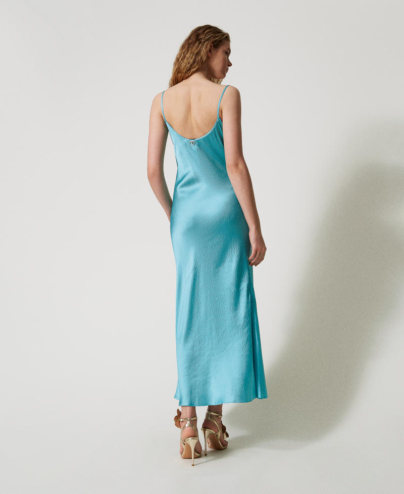 Long fitted dress in satin Light Porcelain Blue Woman 251TT2180_07014_03
