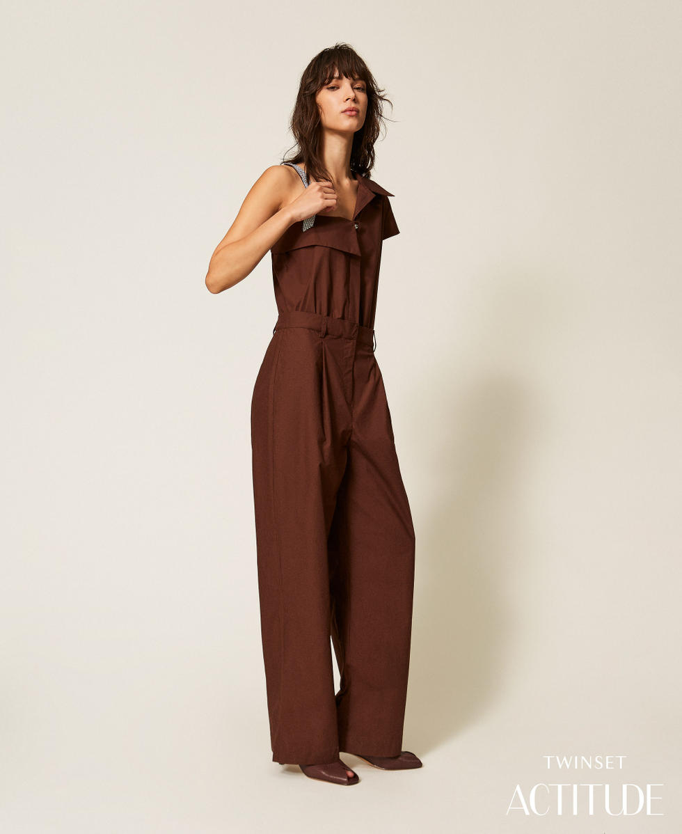 Recycled poplin one shoulder jumpsuit Chocolate Lab Woman 261AP2087_10780_PA