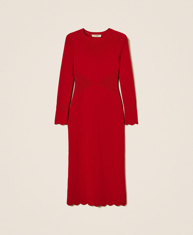 Vestido midi de punto con festones Rojo Veneciano Mujer 252TP3040_00740_S0