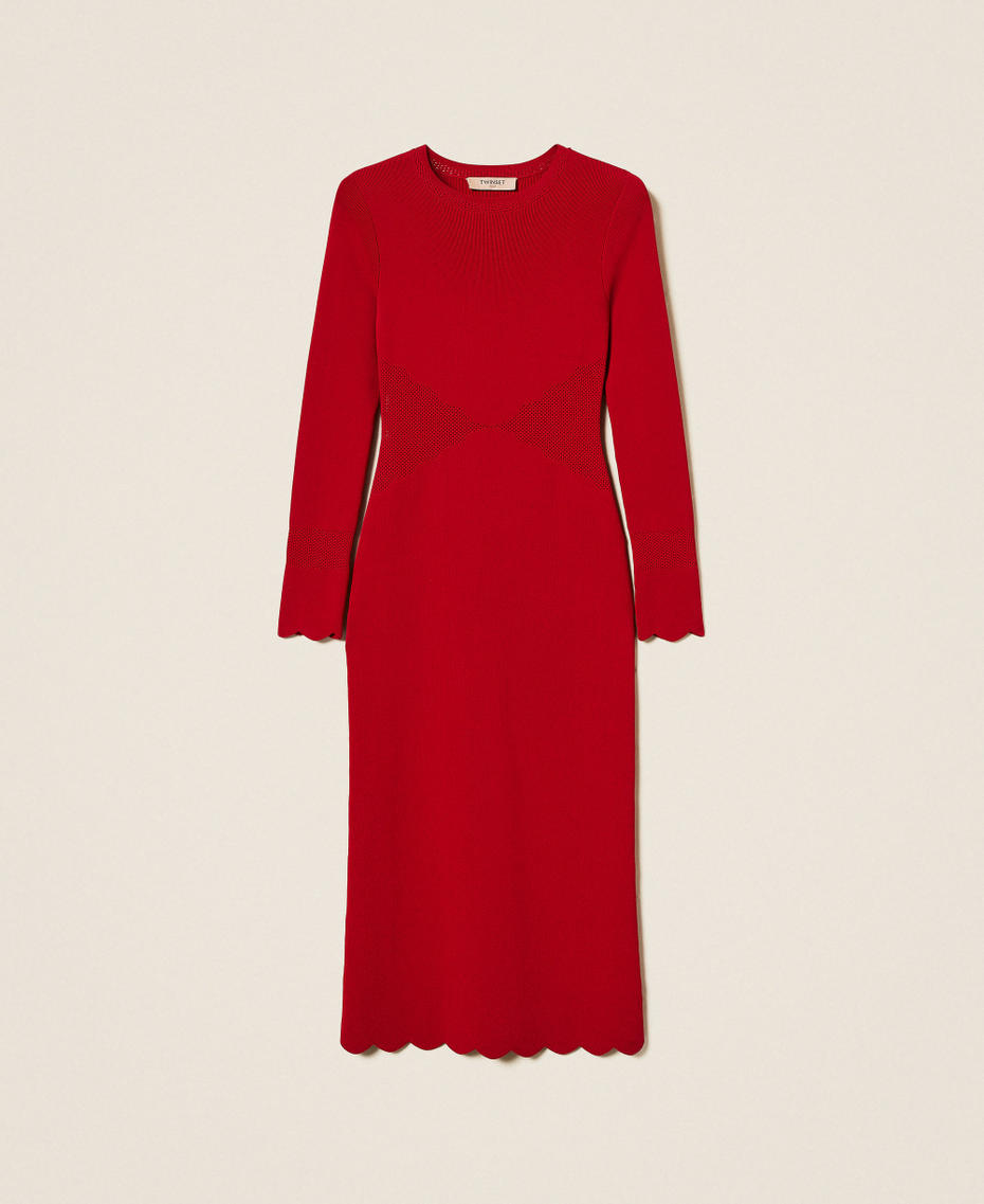 Vestido midi de punto con festones Rojo Veneciano Mujer 252TP3040_00740_S0