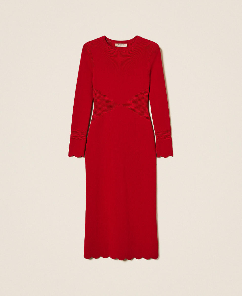 Abito longuette in maglia con smerli Rosso Veneziano Donna 252TP3040_00740_S0