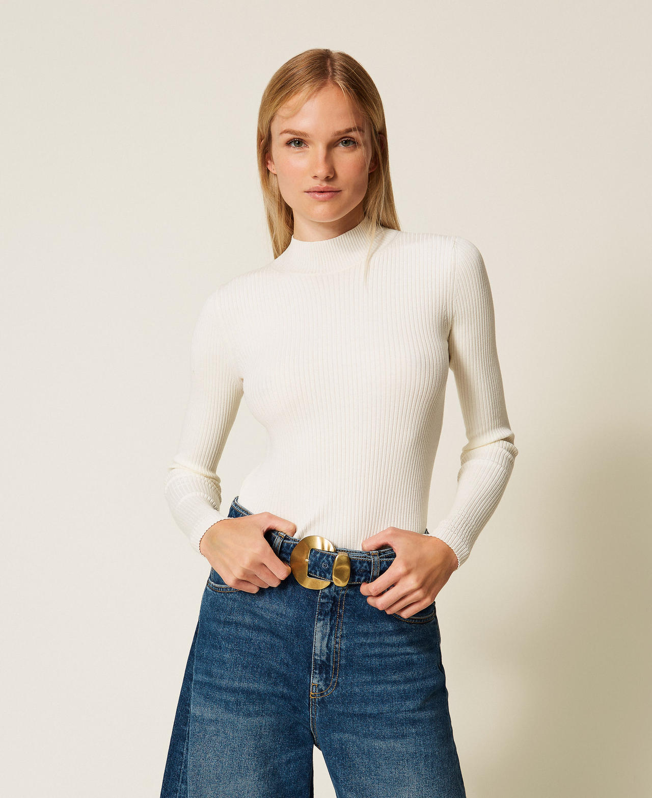 Rib knit turtleneck jumper White Snow Woman 252TP3243_00282_02