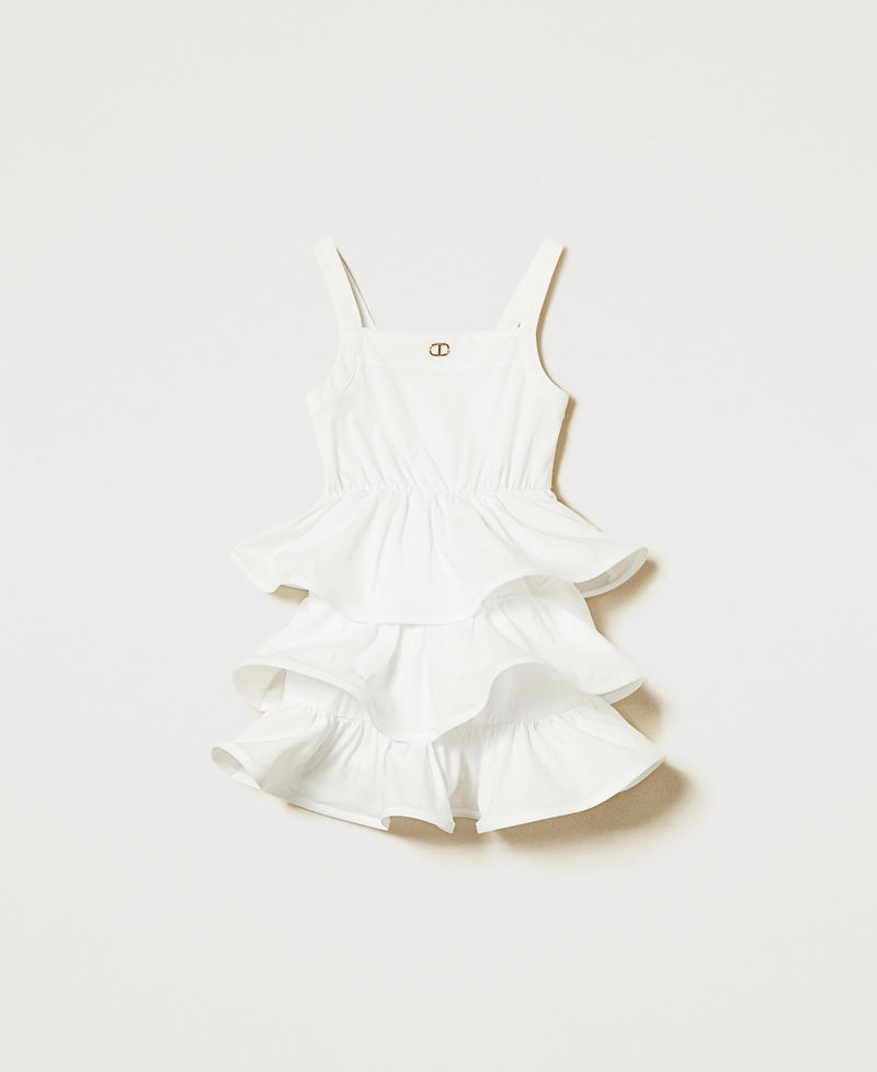 Kurzes Kleid aus Popeline mit Volants "Ice"-Wei&szlig; M&auml;dchen 251GJ2428_00808_S0