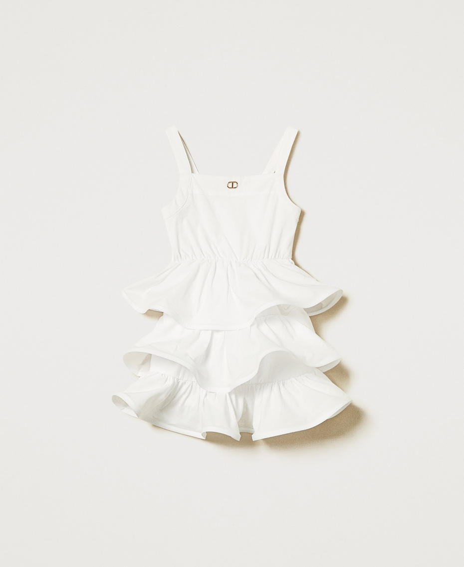 Kurzes Kleid aus Popeline mit Volants "Ice"-Wei&szlig; M&auml;dchen 251GJ2428_00808_S0