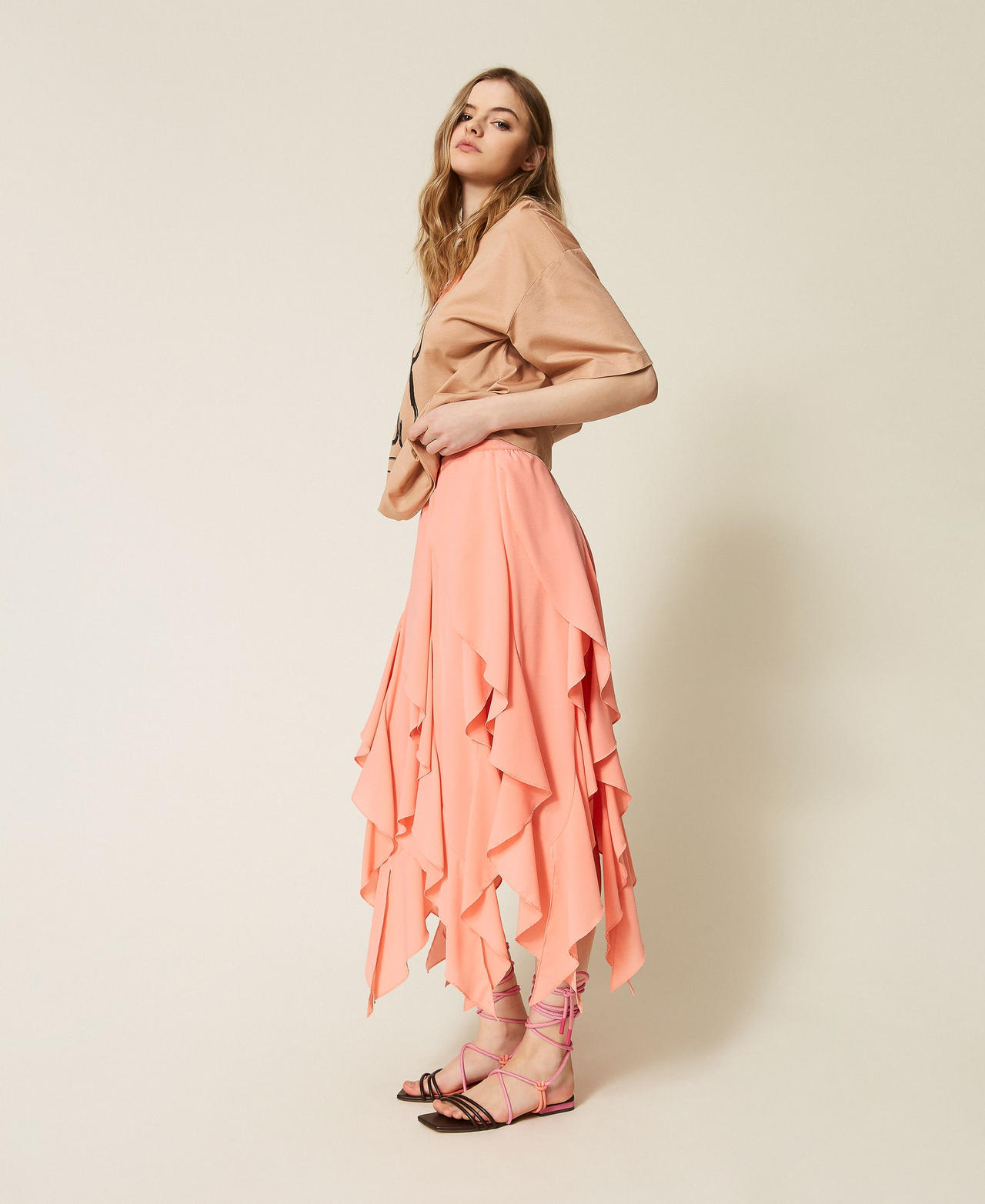 Gonna lunga MYFO in cr&ecirc;pe de Chine Peach Amber Donna 261AQ2093_13417_02