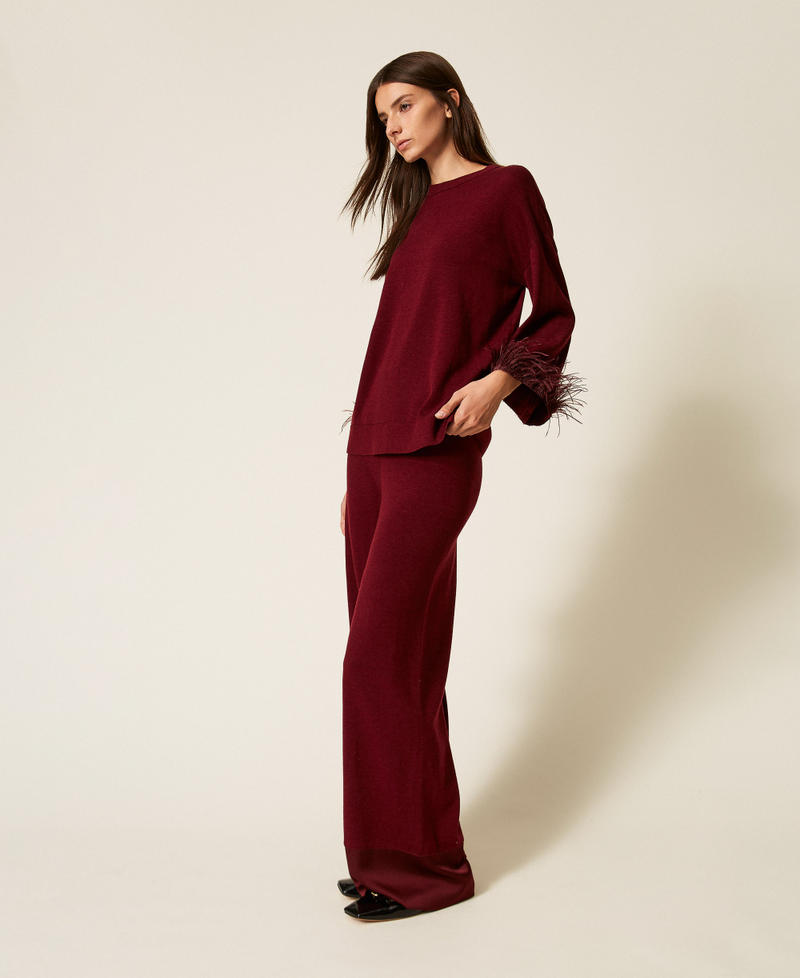 Hose aus Wollmischung mit Satin Red Wine Frau 252LL3FBB_12818_02