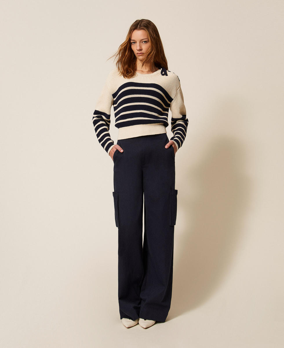 Pantalon cargo ample en gabardine Bleu Nuit Femme 261TP2204_13172_02