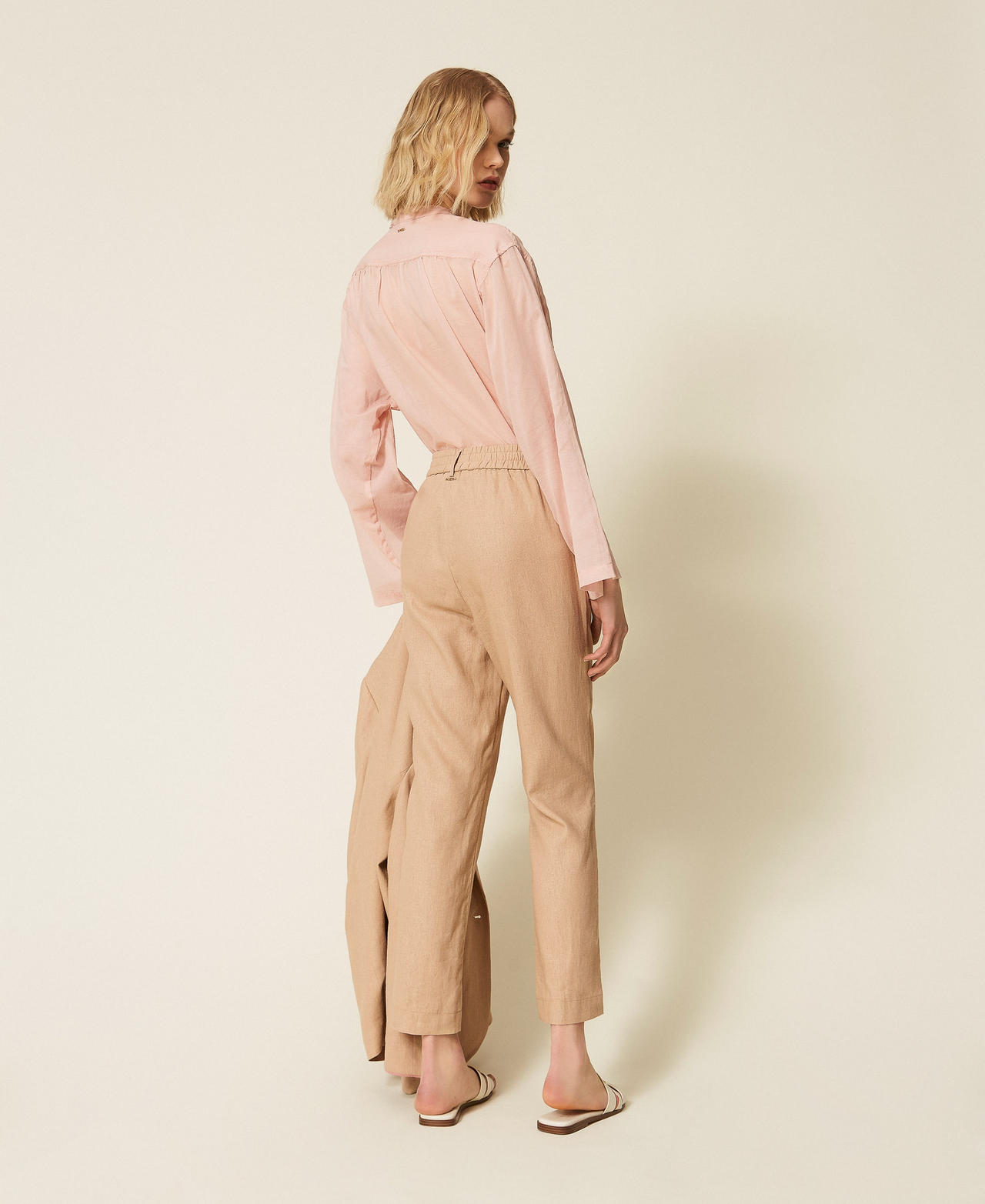 Linen blend trousers Natural Beige Woman 261TF2023_12559_03