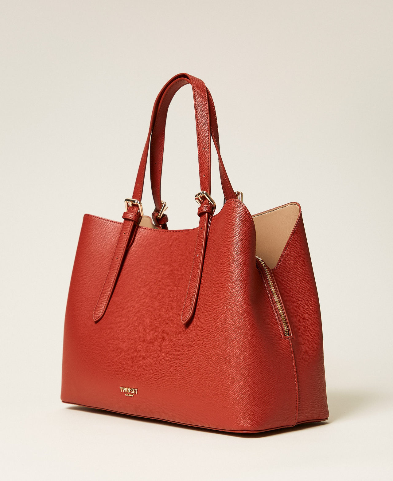 Tote bag with buckles Two-tone Terracotta/Delicate Sand Beige Woman 261TB7180_13315_02