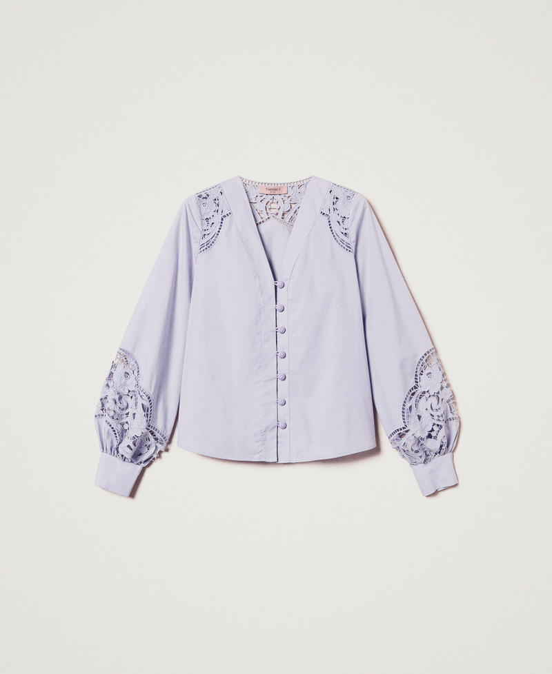 Shirt in broderie anglaise poplin Lilac Flowers Woman 251TT2333_00703_S0
