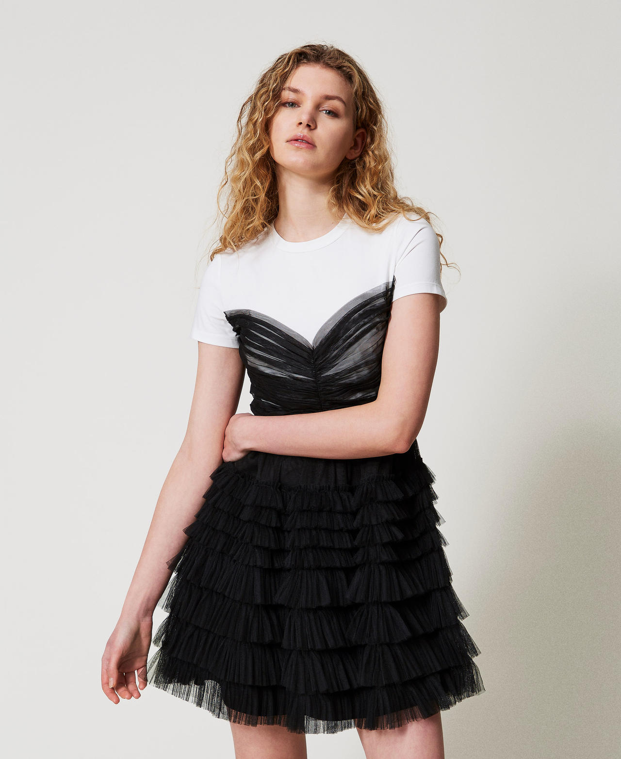 SENEE feather tulle knit T-shirt ブラック feather tulle knit