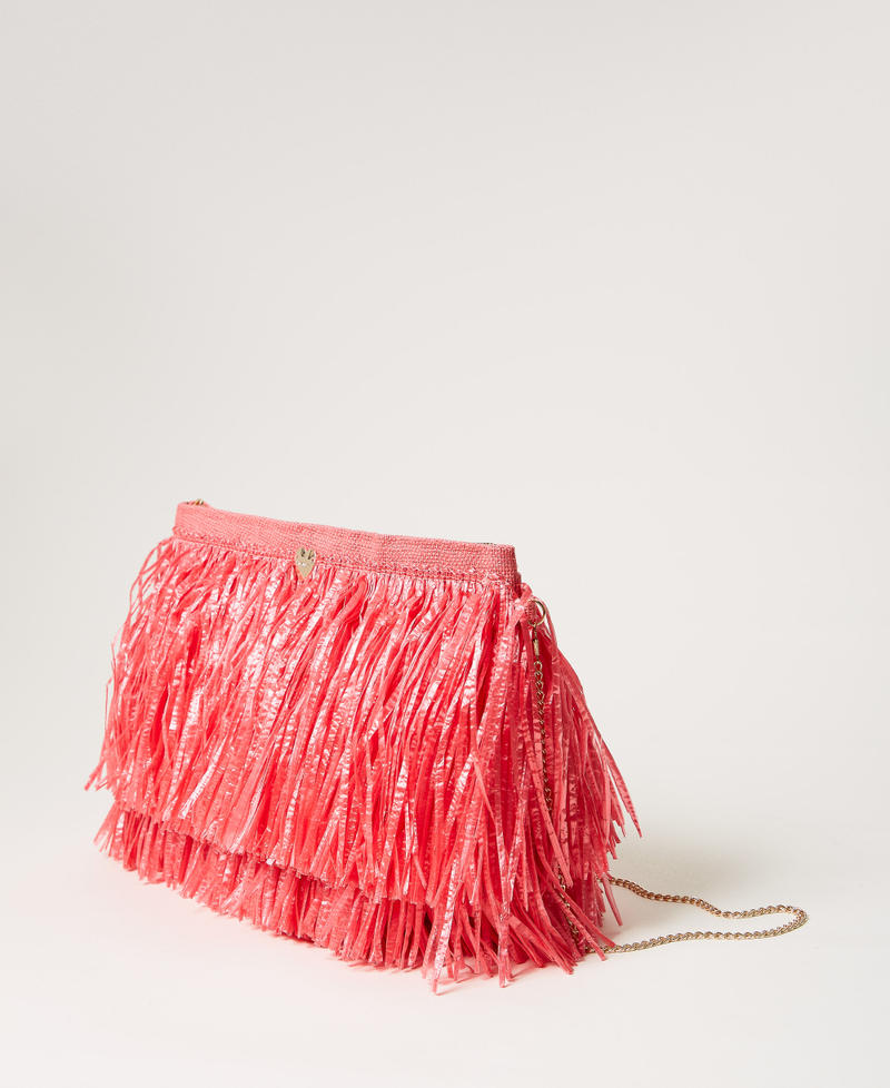 Jute shoulder bag with fringes Coral Sunset Woman 251LM8AEE_12360_02