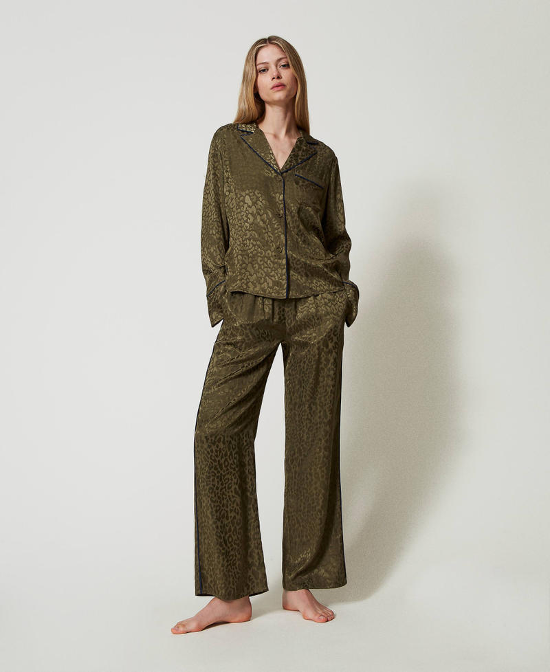 Mannish jacquard satin pyjamas Green Moss Woman 242LL2TBB_11957_01