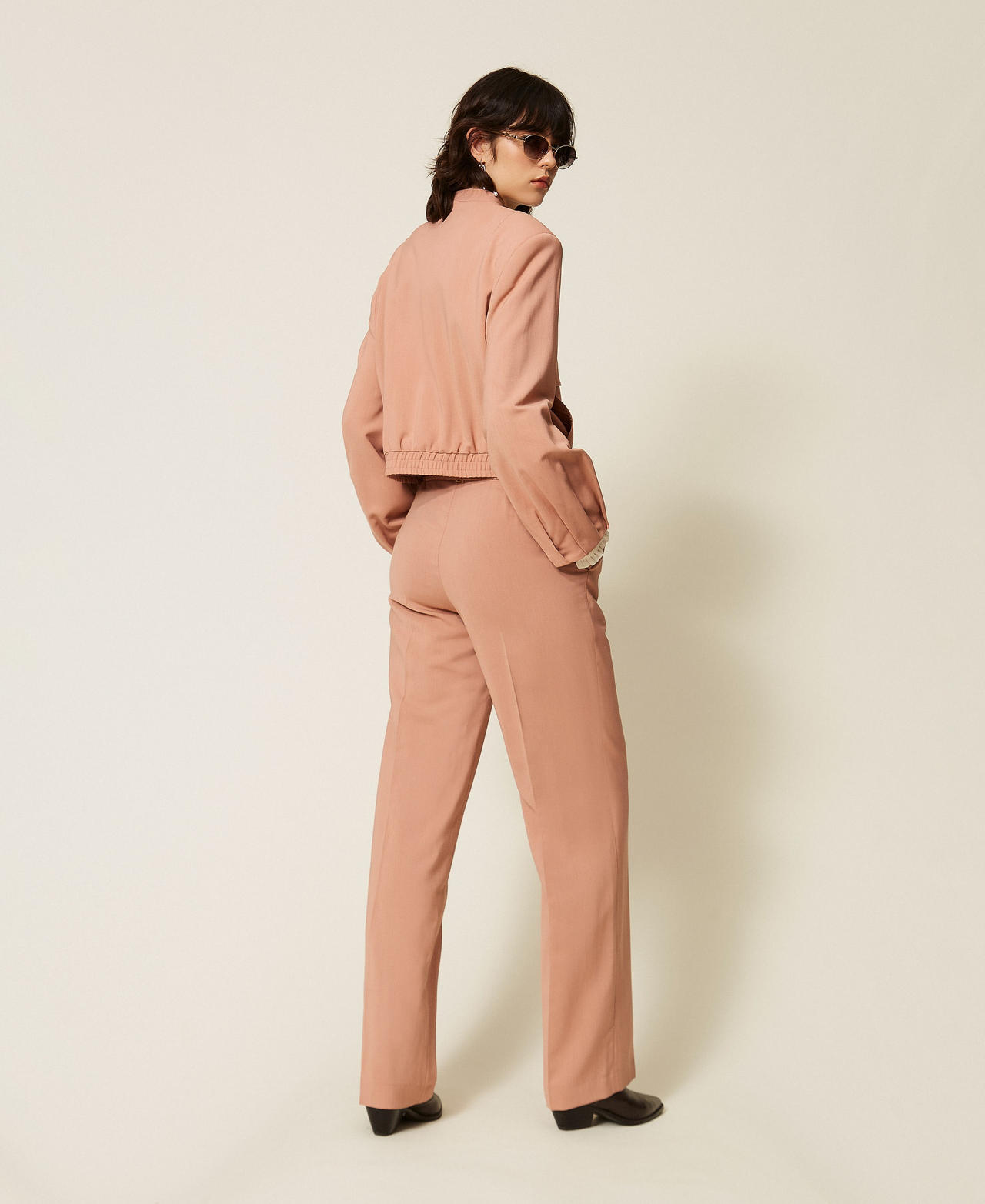 Straight twill trousers with pockets Dusty Pink Woman 262TP268G_00916_03