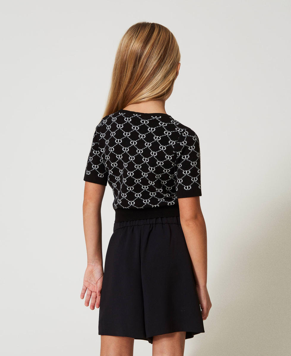 Crew neck jumper with Oval T jacquard Bicolour Black / "Ice" White Girl 251GJ3QX1_02851_03