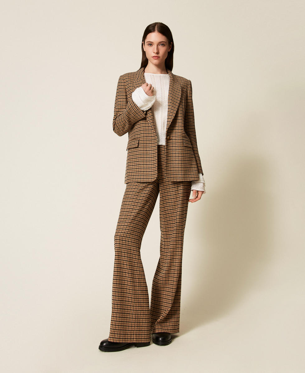 Karierte Hose aus Wollmischung Small Check Kamelbraun / Schwarz Frau 252TT2421_12884_01