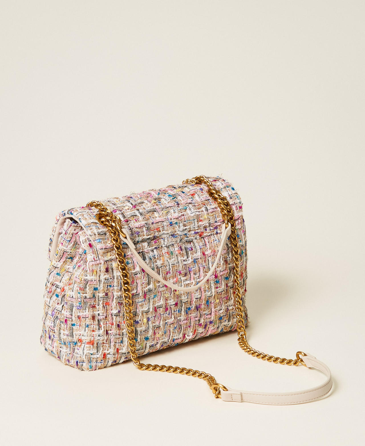 Tweed shoulder bag with logo buckle Multicolour Jacquard Tweed Woman 261TB7460_13313_03