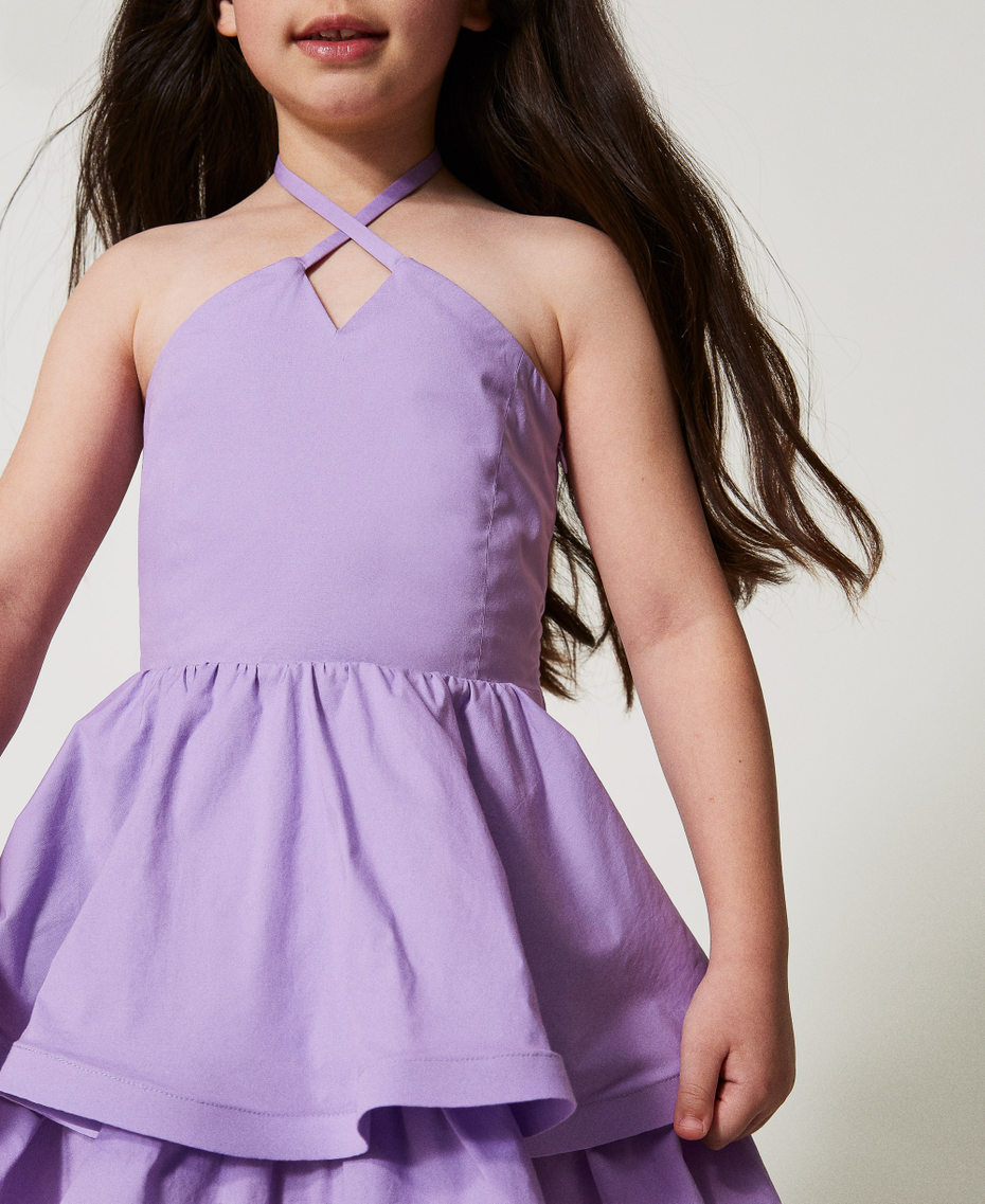 Short poplin halter dress with flounces Pastel Violet Girl 251GJ2420_11862_04