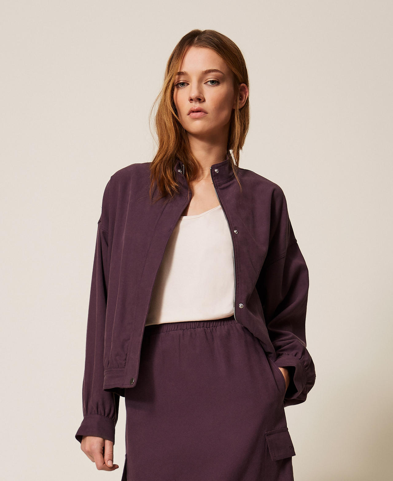 Giacca con zip in Lyocell e cotone Viola "Plum Perfect" Donna 261TE2073_13209_02