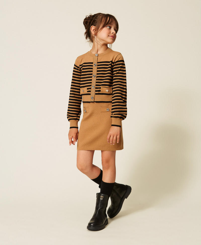 Short knit skirt with buttons  "Iced Coffee" Brown/Black Stripes Girl 262GJ3032_13772_01