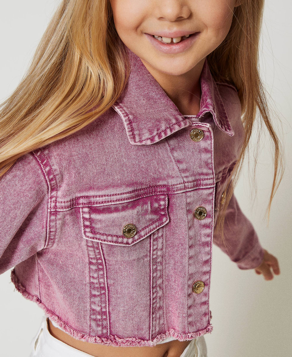 Giacca cropped in bull Rosa "Flamingo" Bambina 251GJ2490_00868_05