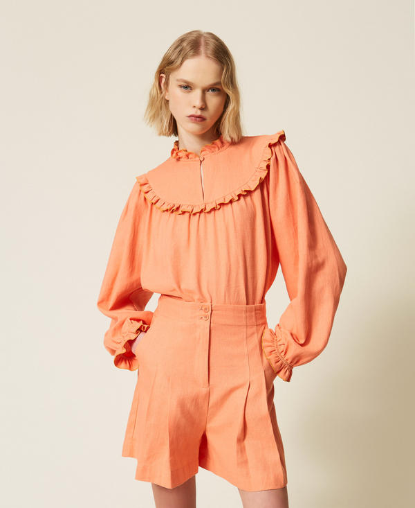 Шорты из смесового льна со складками