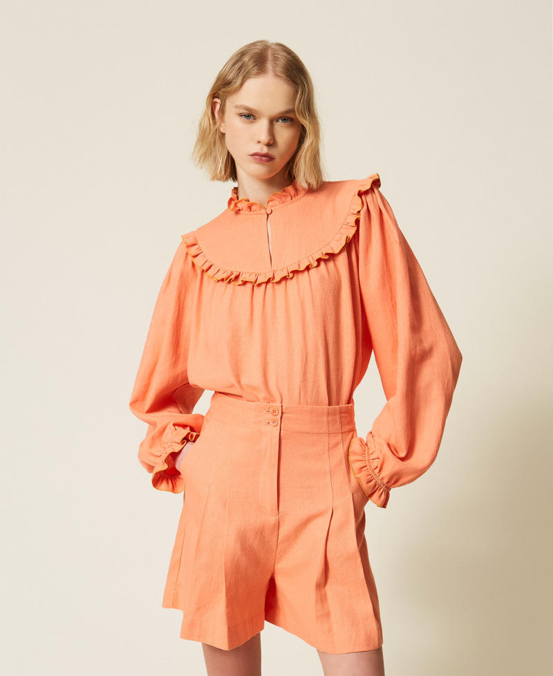 Linen blend shorts with pleats Peach Amber Woman 261TF2026_13417_01