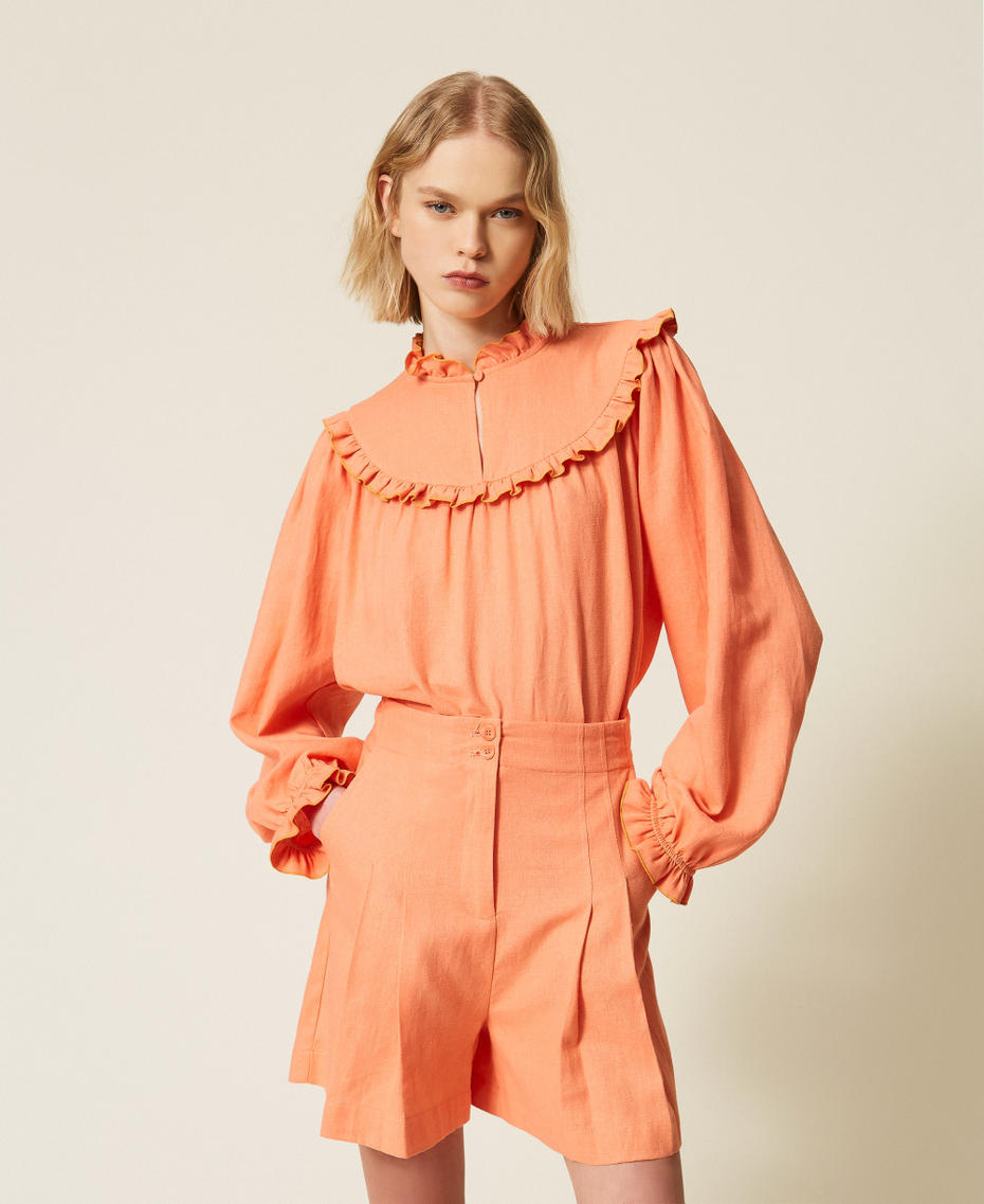 Linen blend shorts with pleats Peach Amber Woman 261TF2026_13417_01