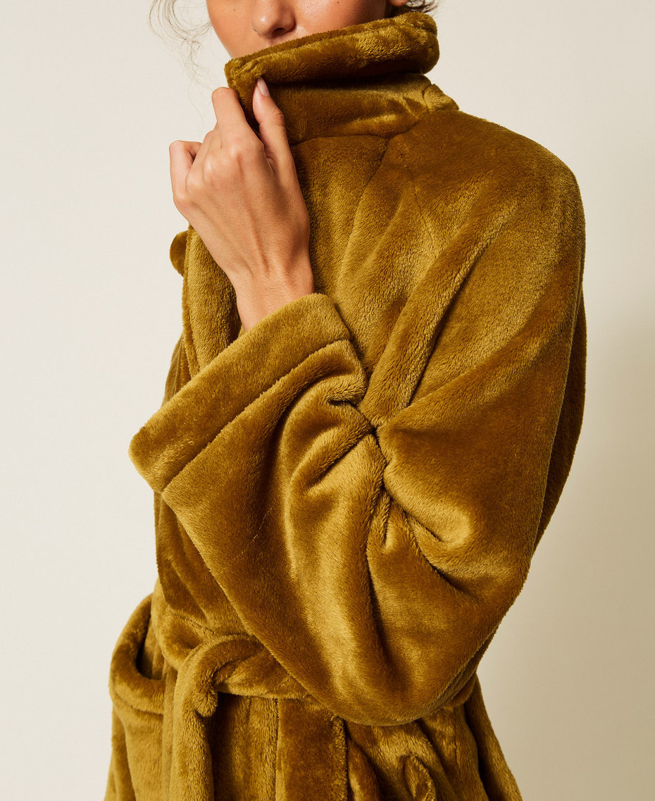 Faux fur dressing gown with belt Shiny Oil Woman 262LI2UAA_13450_05