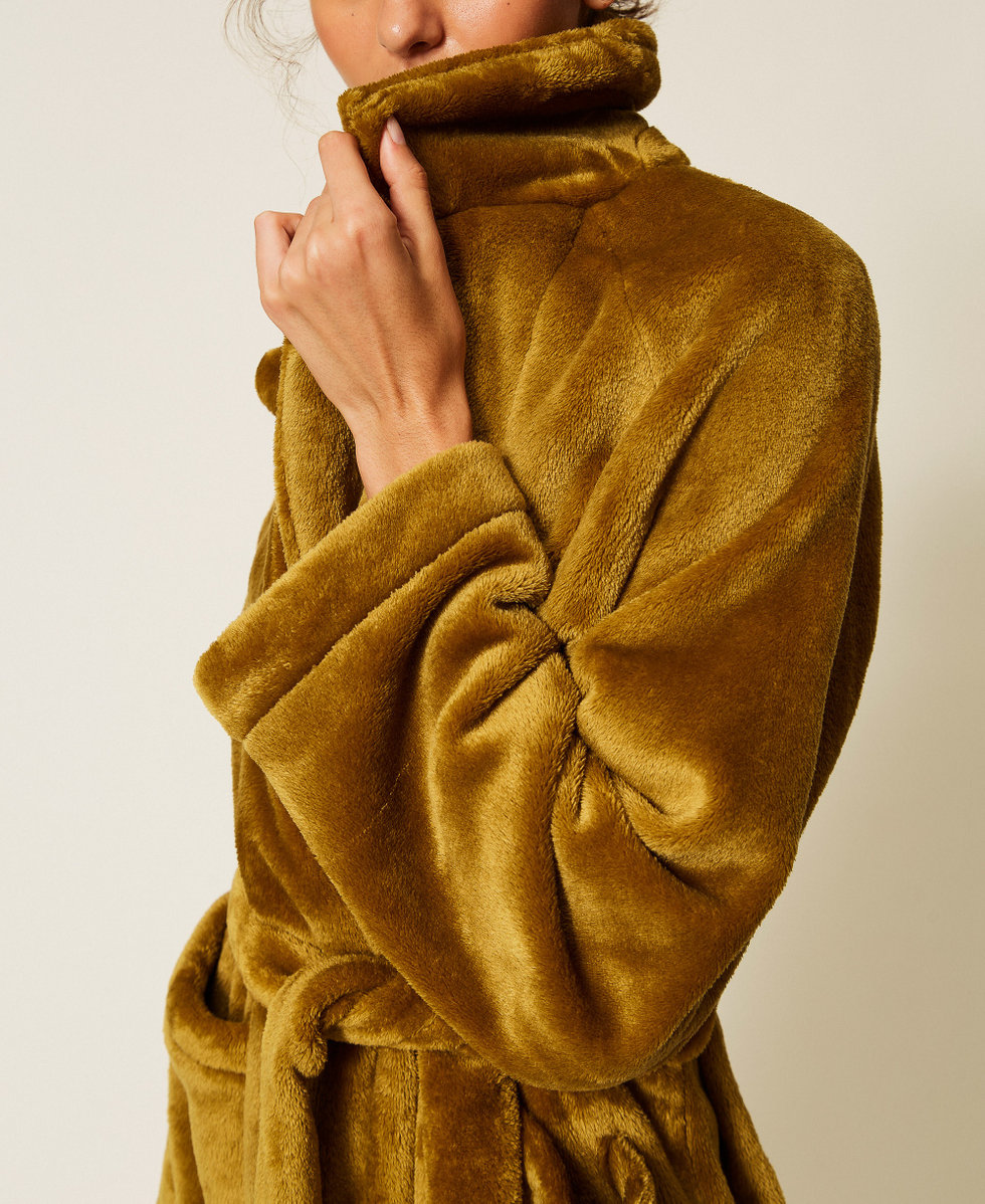 Faux fur dressing gown with belt Shiny Oil Woman 262LI2UAA_13450_05