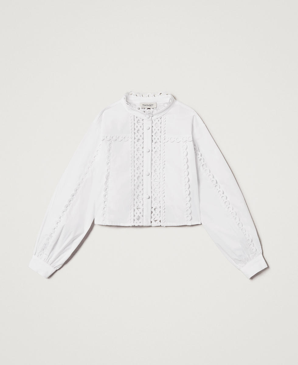 Chemise en popeline avec broderie incrust&eacute;e Blanc "Ice" Fille 251GJ2411_00808_S0