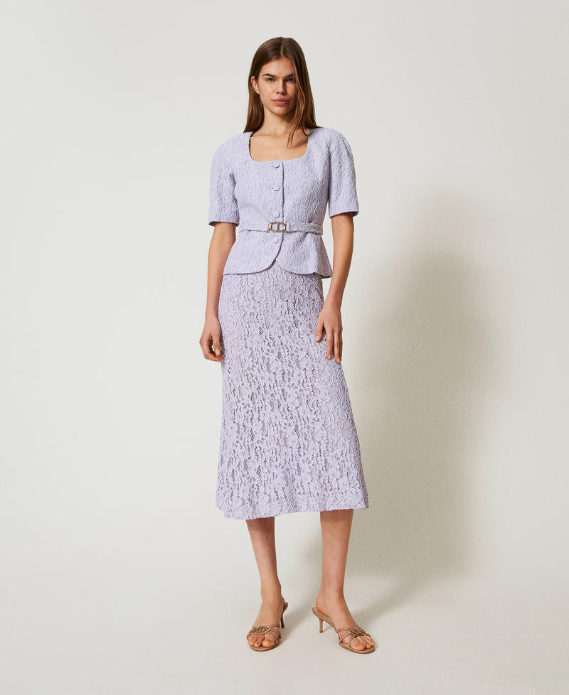 Floral lace jacket with belt Lilac Flowers Woman 251TT2014_00703_T0