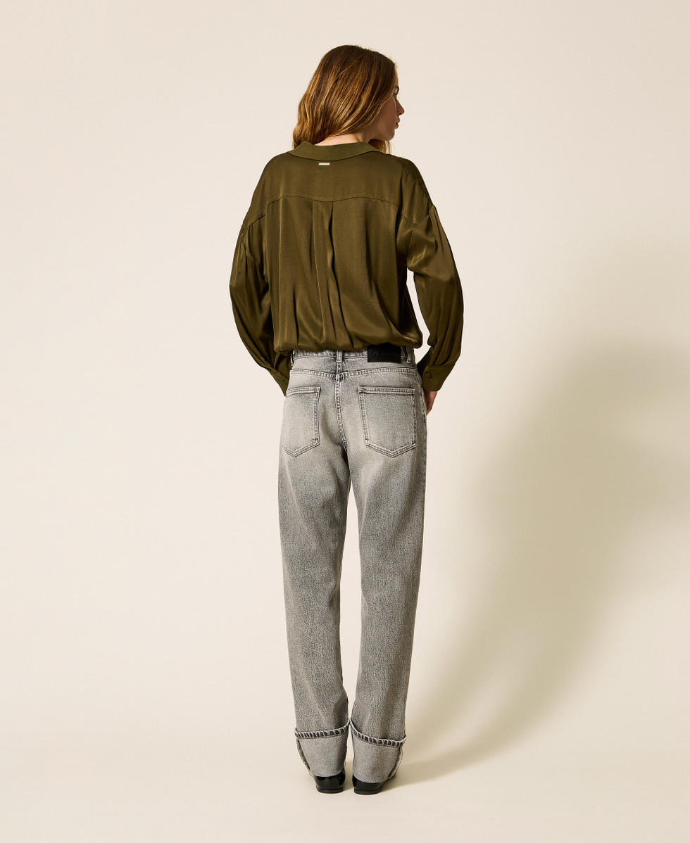 Jean droit avec revers Denim Gris D&eacute;lav&eacute; Femme 252AP2430_07284_03