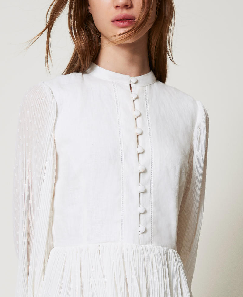 Maxikleid aus Leinenmischung und Plumetis Wei&szlig; Schnee Frau 251TP2063_00282_04