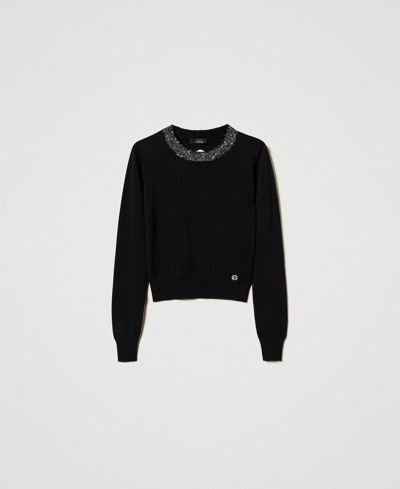 Maglia fitted con paillettes Nero Donna 251AP3132_00006_0S