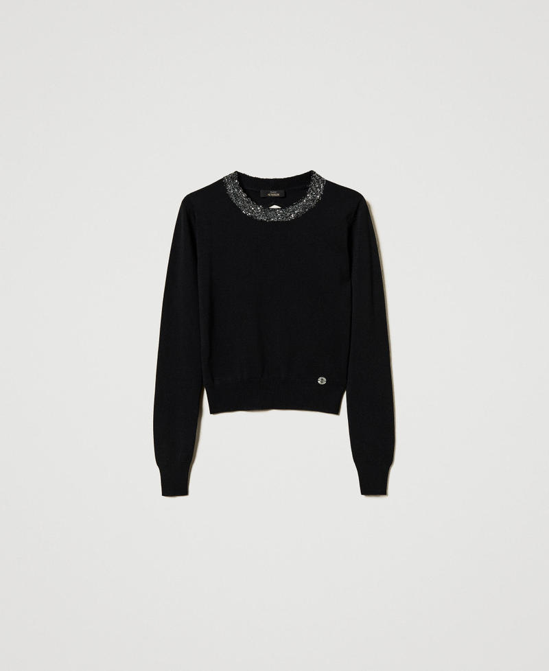 Maglia fitted con paillettes Nero Donna 251AP3132_00006_0S