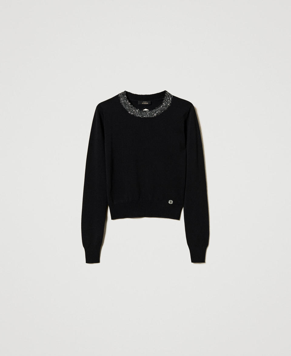 Pull ajusté avec sequins Noir Femme 251AP3132_00006_S0