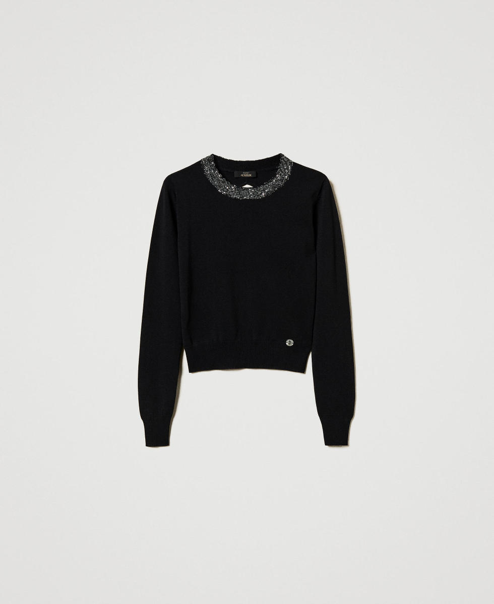 Fitted jumper with sequins Black Woman 251AP3132_00006_S0