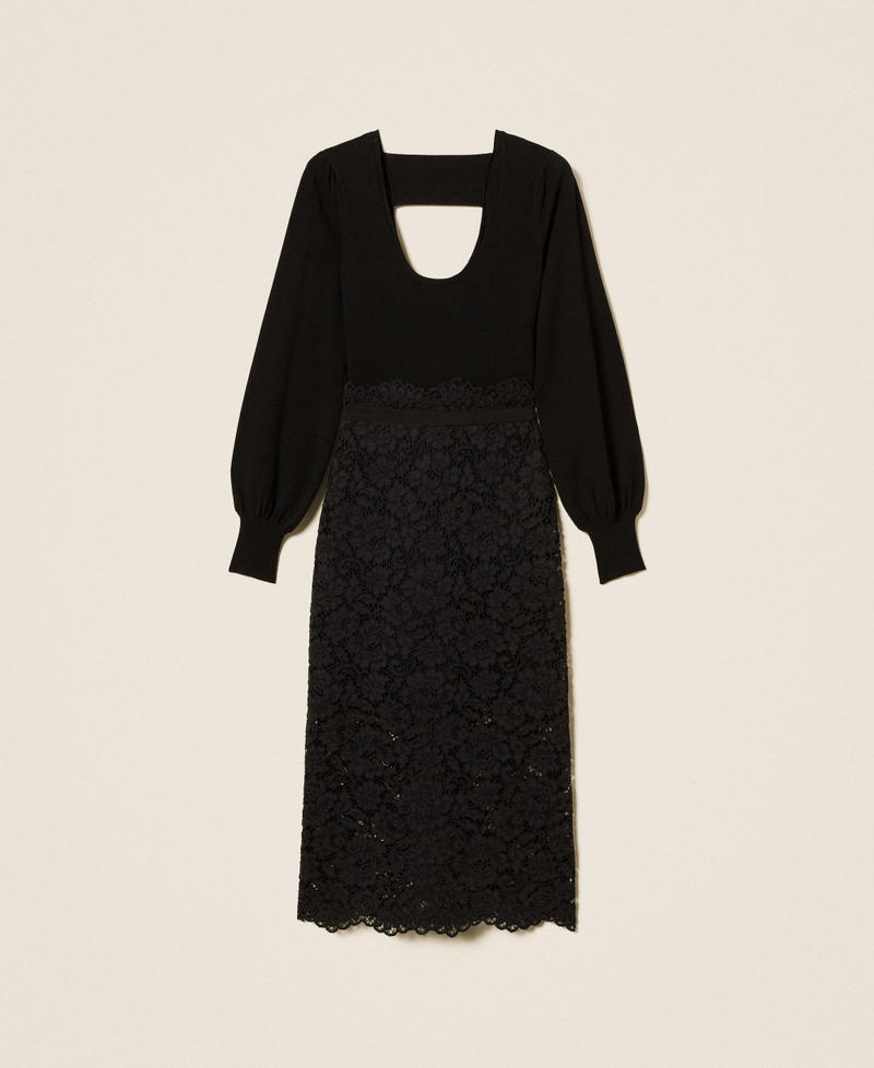 Knit midi dress with lace Black Woman 252TP3030_00006_S0