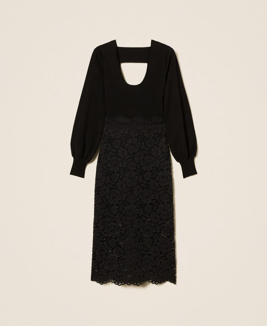 Knit midi dress with lace Black Woman 252TP3030_00006_S0