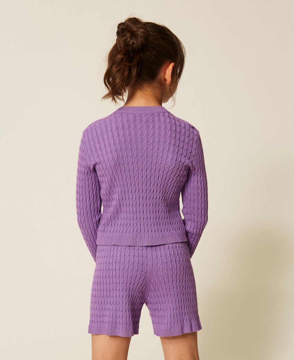 Cardigan ajust&eacute; en maille torsad&eacute;e Violet &laquo;&thinsp;Jacinthe&thinsp;&raquo; Fille 262GJ3072_11296_03
