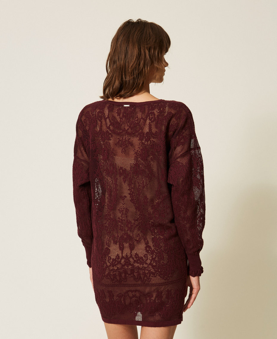 Kurzes Kleid aus Jacquard-Strick Dunkles "Winetasting"-Violett Frau 262TF3030_14144_04