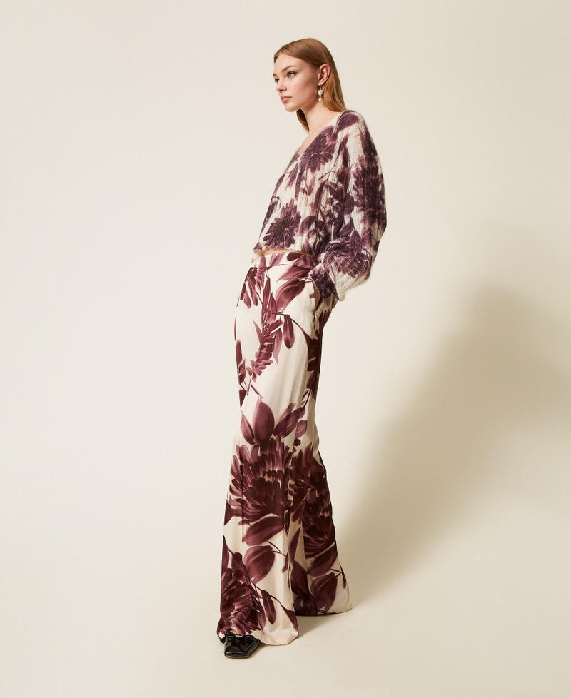 Wide trousers with floral print Winetasting/Old White Dahlia Print Woman 252TP2701_12785_02