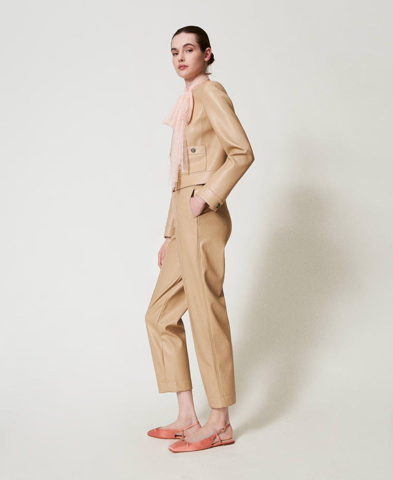 Faux nappa leather straight leg trousers Light Wood Beige Woman 251TP2352_12186_02