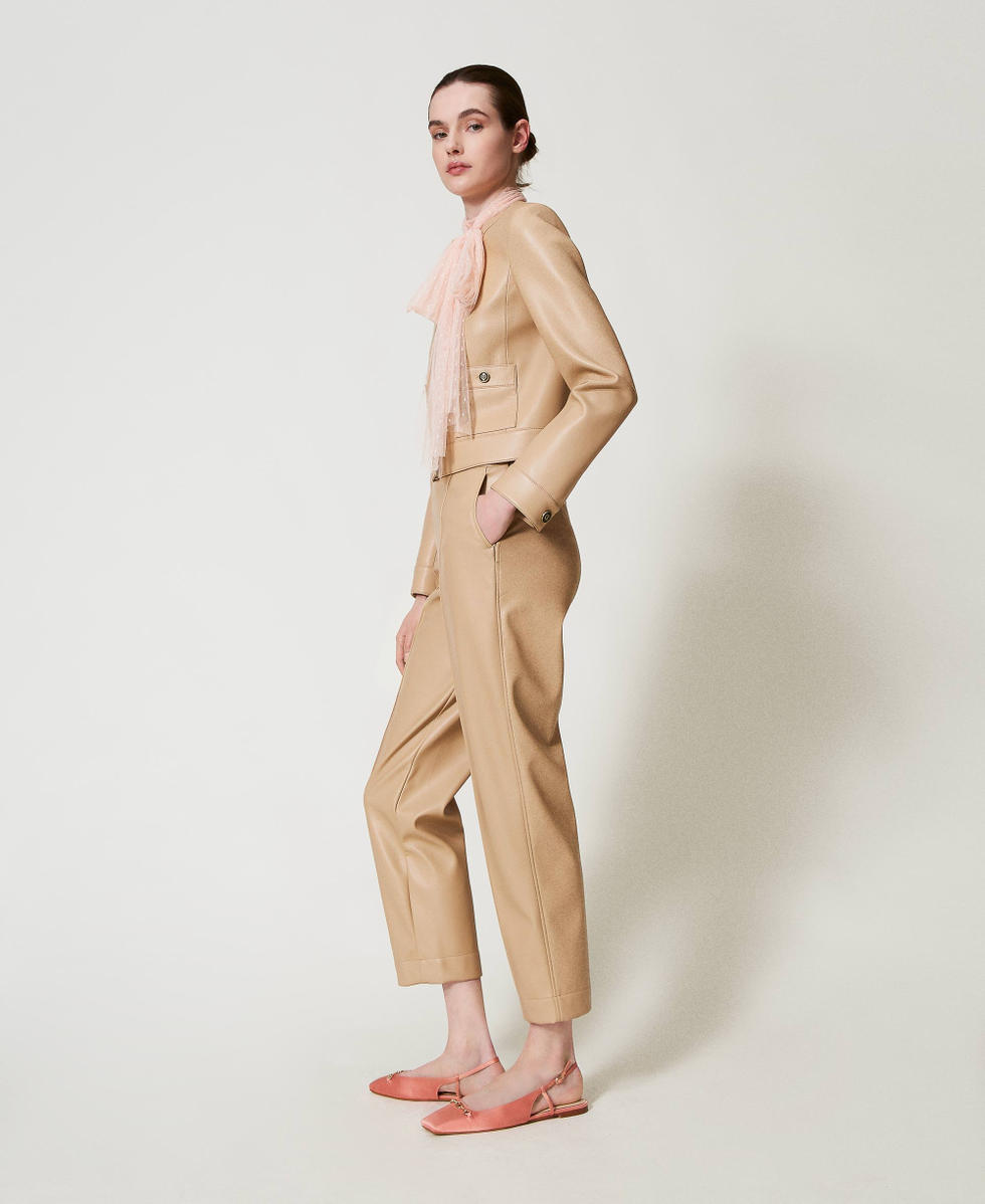 Pantaloni dritti effetto nappa Beige " Light Rope" Donna 251TP2352_12186_02